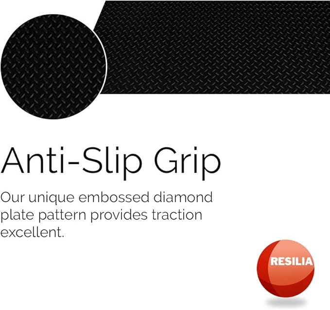 RESILIA Heavy Duty Garage Floor Runner &amp; Protector Mat - Slip Resistant Diamond Plate PVC Mats - Water, Spill, &amp; Stain Resistant, Black (4 feet x 20 feet), Made in The USA