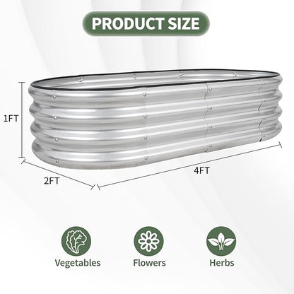 1MORE Galvanized Raised Garden Bed- Planter Garden Boxes Outdoor, Raised Beds for Gardening, 4x2x1ft Metal Garden Bed Kit for Vegetables Flower, Planter Raised Bed with Protective Tape &amp; Tools.Silver