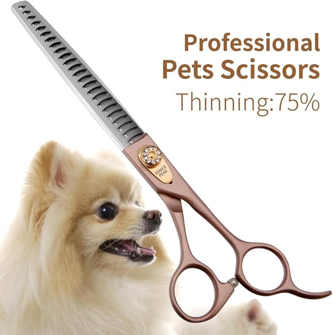 Fenice Peak Thinning Shears for Dogs and Cats Rose Gold Pet Grooming Scissors Chunkers Shears 440C Stainless Steel Professional Dog Trimming Scissors 8&