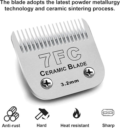 7FC Blades Dog Grooming Clipper Compatible with Andis Pet/Oster A5/Wahl KM Series, Ceramic &amp; Stainless Steel Blade