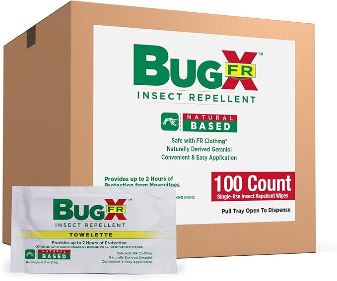 CoreTex Bug X FR DEET-Free Insect Repellent Wipes - Pack of 100 Single-Use, Naturally Derived Geranium Oil Bug Wipes - Protects Against Flies, Fleas &amp; Mosquitoes - Travel Mosquito Repellent Towelettes