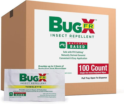 CoreTex Bug X FR DEET-Free Insect Repellent Wipes - Pack of 100 Single-Use, Naturally Derived Geranium Oil Bug Wipes - Protects Against Flies, Fleas &amp; Mosquitoes - Travel Mosquito Repellent Towelettes