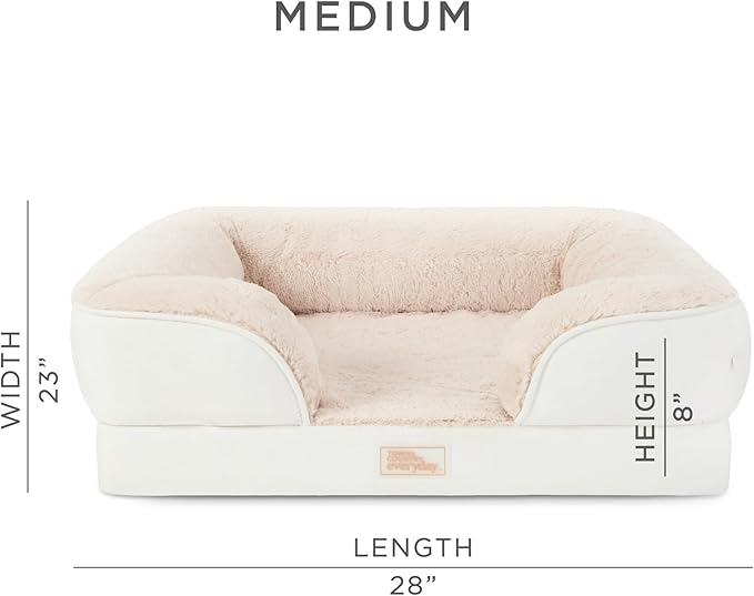 TOWN &amp; COUNTRY EVERYDAY CuddleTown Comfy Solid Bolster Sofa Pet Bed, Supportive &amp; Calming Egg Crate Foam, Non-Slip Bottom, Machine Washable Cover, Cream, Medium 28"x23"x8"