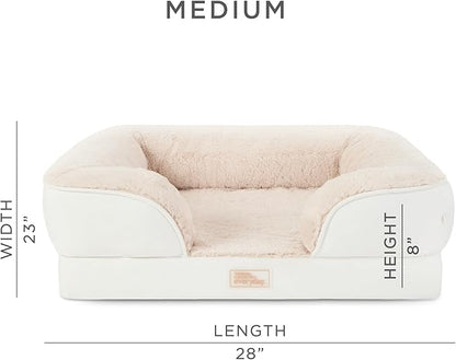 TOWN &amp; COUNTRY EVERYDAY CuddleTown Comfy Solid Bolster Sofa Pet Bed, Supportive &amp; Calming Egg Crate Foam, Non-Slip Bottom, Machine Washable Cover, Cream, Medium 28"x23"x8"