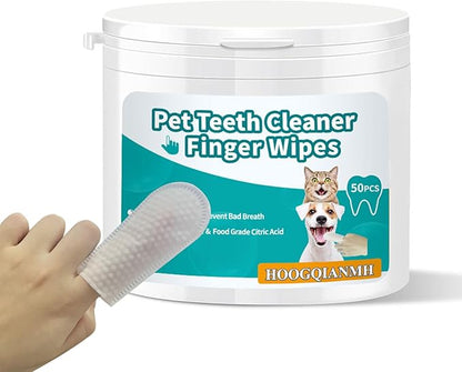 Pet Dental Finger Wipes for Dogs &amp; Cats | Teeth Cleaning Wipes with Natural Formula | Remove Plaque &amp; Tartar | Fresh Breath, Safe &amp; Gentle (50 Count)