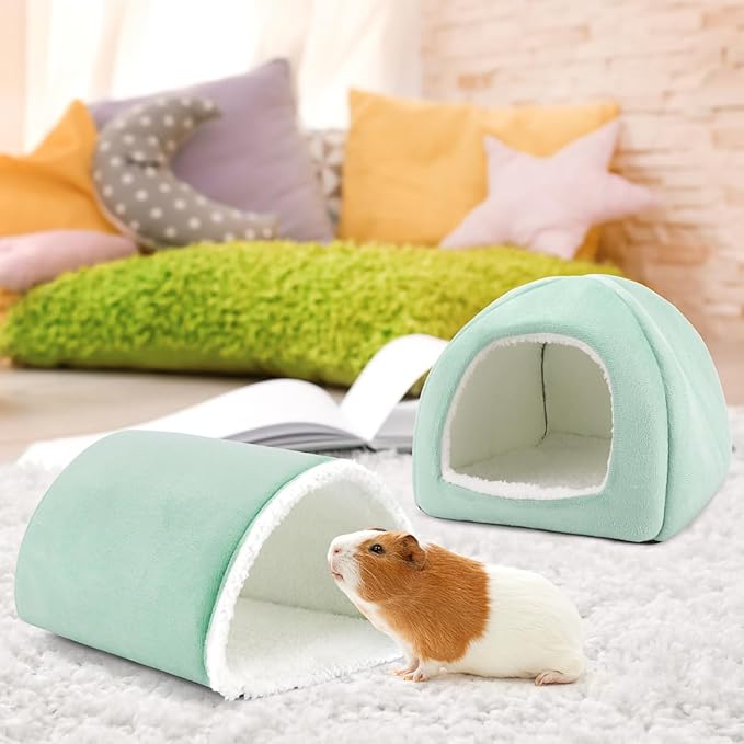 Guinea Pig Hideout and Tunnel Set, Soft Plush Bed &amp; Play Tunnel for Guinea Pigs, Rabbits, Ferrets, Small Animals - Washable Accessories for Resting, Hiding, Exercising