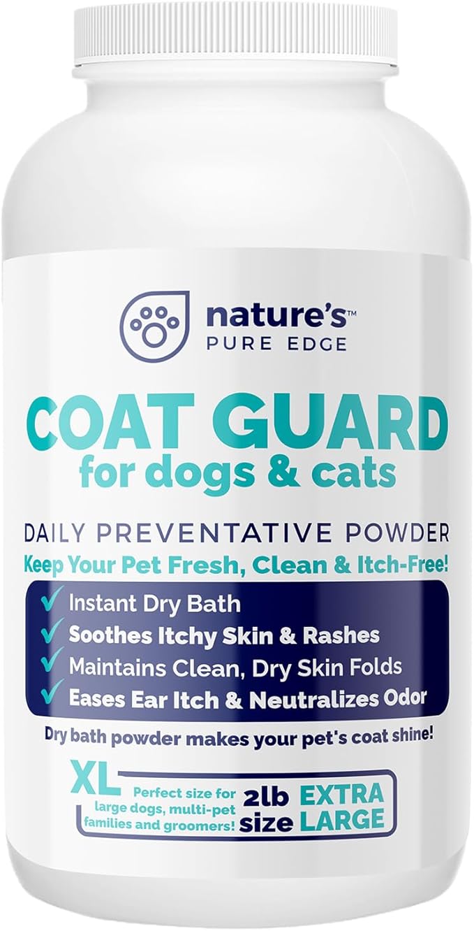 Coat Guard Dry Shampoo for Dogs and Cats - Extra Large 2 lbs Jar, Dog Dry Shampoo Powder, Waterless Dog Shampoo, Anti Itch Relief, Cedar Scented, Anti Dandruff, Hot Spots, Nature&