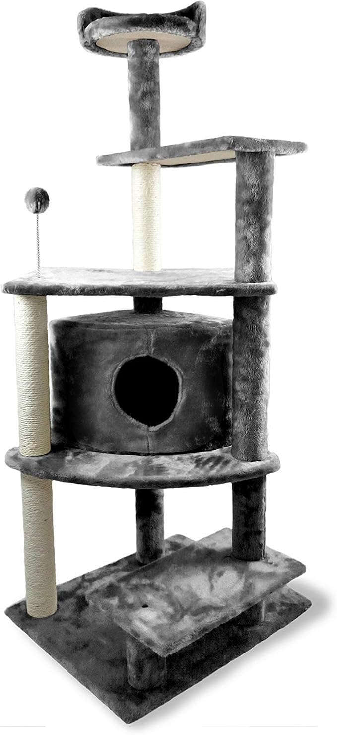 Furhaven 59.8" Tall Cat Tree for Indoor Cats, Ft. Sisal Scratching Posts, Condo, &amp; Toys - Tiger Tough Platform House Interactive Playground Tower - Gray, One Size