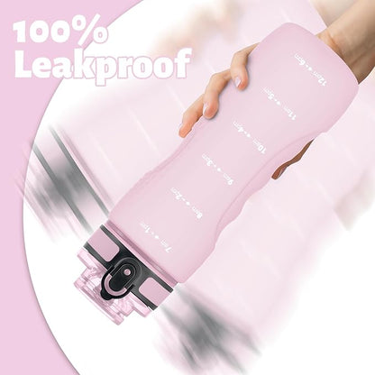 OLDLEY 25 oz Water Bottle, Motivational Water Bottle with Time Marker, Sports Water Bottle With Strap, Leakproof &amp; BPA Free Large Water Bottles for School, Gym, Travel, Outdoor, Tritan,Pink