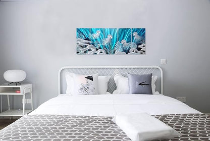 SYGALLERIER Jelly Fish Large Metal Wall Art Hand Grind Aluminum Artwork 3D Undersea World Coastal Pictures Nautical Decor for Living Room Bedroom