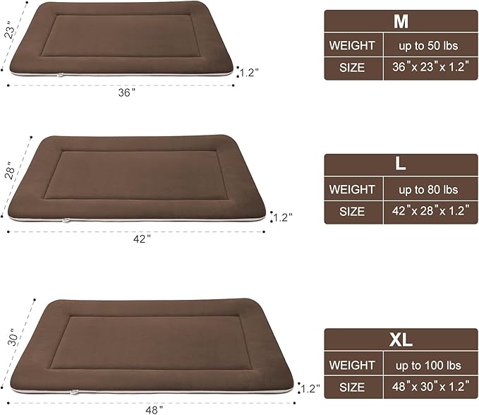 Large Soft Dog Bed 47" Crate Pad - Machine Washable Mat With Non-Slip Bottom - Mattress for Large and Medium Pets - Cushion for Kennel