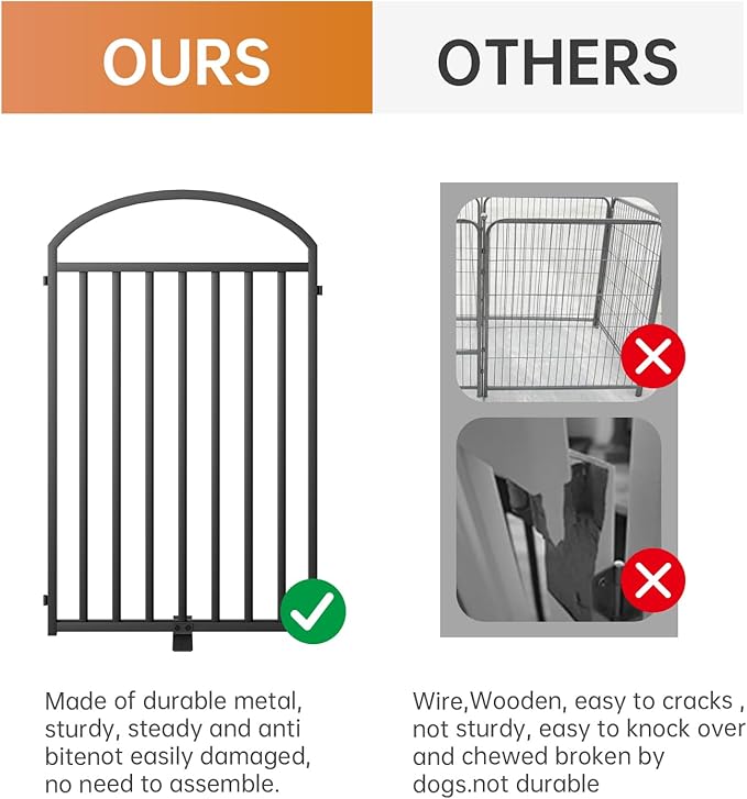 8 Panles Full Matel Freestanding Dog Gates with Door, 192"Extra Wide 32"Tall Free Standing Dog Pet Gate for Indoor &amp; Outdoor. Foldable Pet Fences for Doorways, House, Stairs, Porch, Deck, Yard