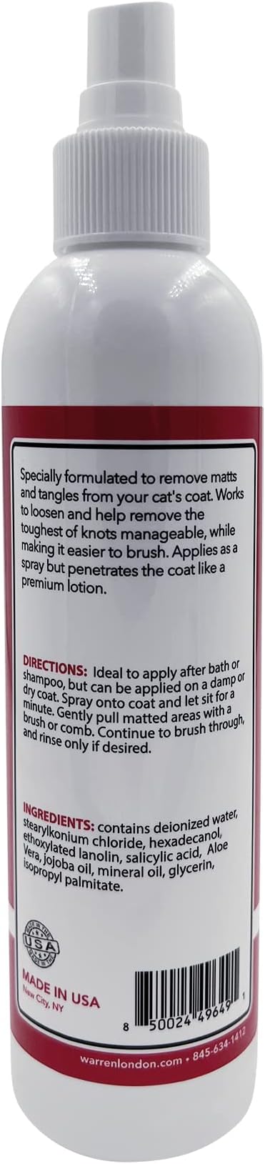 Warren London Cat Detangler Spray for Matted Hair | Leave in Conditioner Pet Detangling Spray That Demat &amp; Refreshes | Use with Cat Brush or Grooming Glove | Made in USA | 8oz