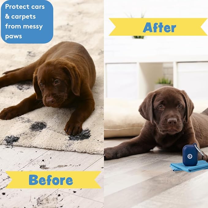Sweet Paws Portable Dog Paw Towel, Lightweight &amp; Super Absorbent Microfiber, Clips onto Leash, Quick Drying Towel for Dogs Paws with Silicone Case, Dry Dog’s Paws on The Go - Large - Clean Slate
