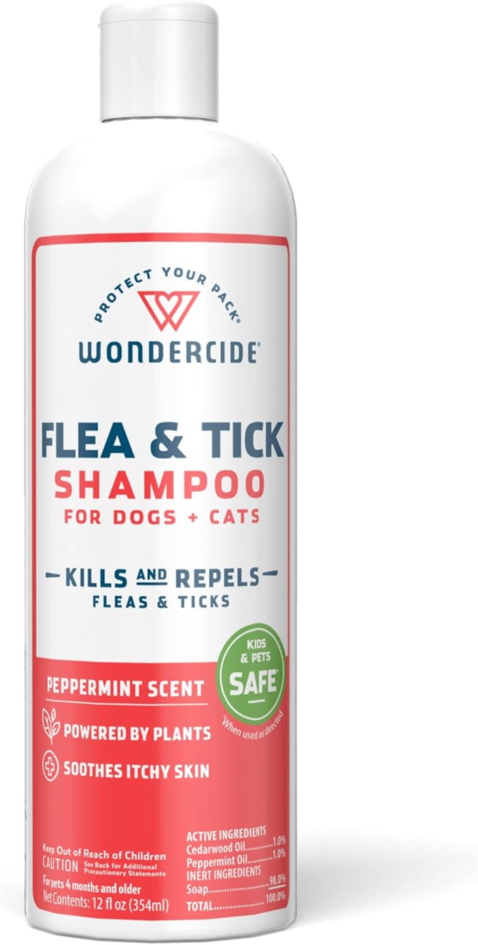 Wondercide - Flea &amp; Tick Shampoo for Dogs and Cats - Flea and Tick Killer Treatment with Natural Essential Oils - for Pets Over 4 Months - Powered by Plants - 12 Fl oz