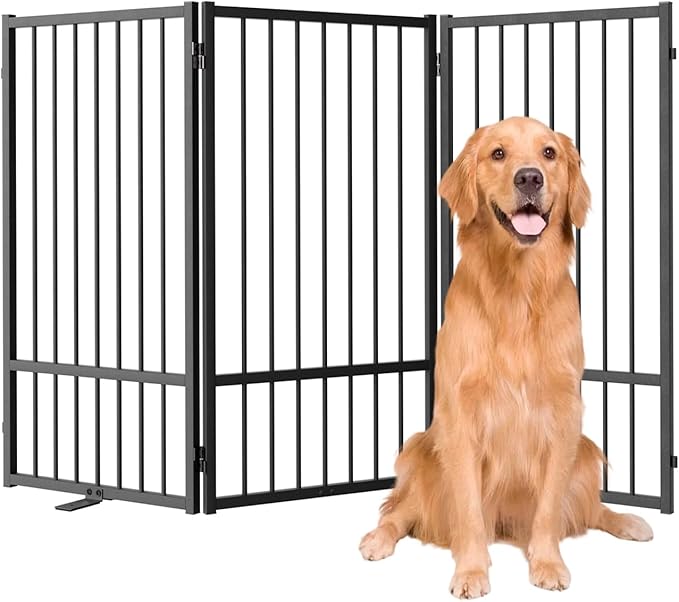 Full Metal Freestanding Dog Gate with Door, 36&