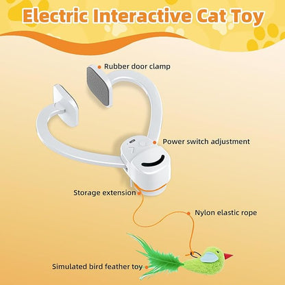 Interactive Cat Toys for Indoor Cats Automatic Electric Flying Bird Feather Wand Toy - Best Kitten &amp; Adult Cat Enrichment Stimulation Toy Hanging Electric Kitty Toys for Bored Cats（White）