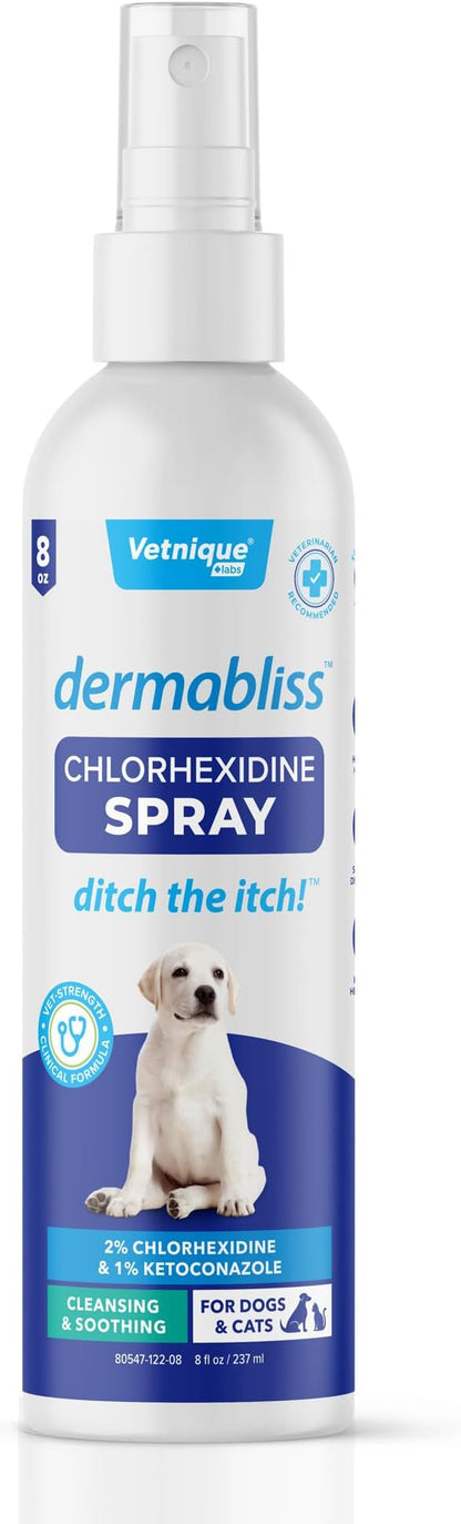 Vetnique Dermabliss Medicated Chlorhexidine Antiseptic Skin Spray for Dogs &amp; Cats, Supports Skin Infections and Irritations 8oz
