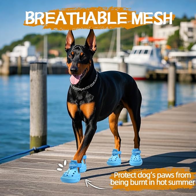 JZXOIVA Dog Shoes for Hot Pavement, Dog Booties for Small Dogs, Breathable Dog Boots &amp; Paw Protectors, Adjustable Non-Slip Dog Rain Booties, Waterproof Pets Sandals for Beach Blue Size 1