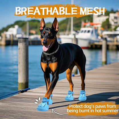 JZXOIVA Dog Shoes for Hot Pavement, Dog Booties for Small Dogs, Breathable Dog Boots &amp; Paw Protectors, Adjustable Non-Slip Dog Rain Booties, Waterproof Pets Sandals for Beach Blue Size 1
