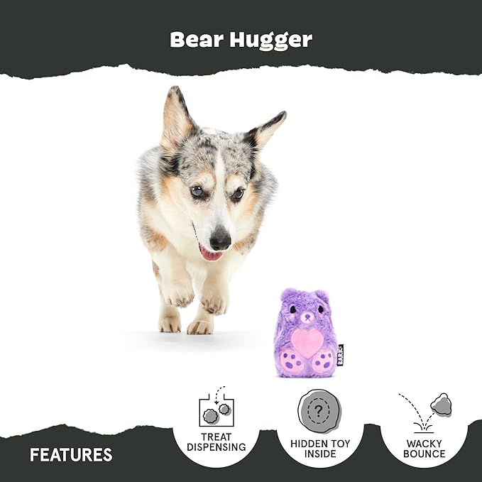 Barkbox Bear Hugger Dog Toy for Aggressive Chewers | 2-in-1 Plush &amp; Rubber Treat-Dispensing Toy for Small Dogs | Puppy Teething Toys &amp; Dog Toys to Keep Them Busy