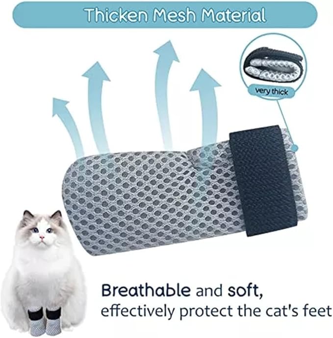 8 Pack Cat Mittens to Prevent Scratching, Adjustable Breathable Mesh Cat Booties &amp; Claw Covers - Anti Scratch Gloves for Bathing, Nail Trimming - 4 Black &amp; 4 Grey, Paw Inner Diameter up to 1.57 Inches