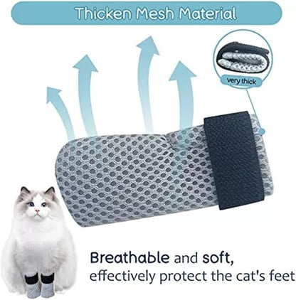 8 Pack Cat Mittens to Prevent Scratching, Adjustable Breathable Mesh Cat Booties &amp; Claw Covers - Anti Scratch Gloves for Bathing, Nail Trimming - 4 Black &amp; 4 Grey, Paw Inner Diameter up to 1.57 Inches