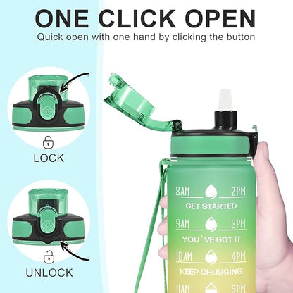Enerbone Water Bottle, Leakproof BPA &amp; Toxic Free, Motivational Water Bottle with Times to Drink and Straw, Fitness Sports Water Bottle with Strap for Office, Gym, Outdoor Sports