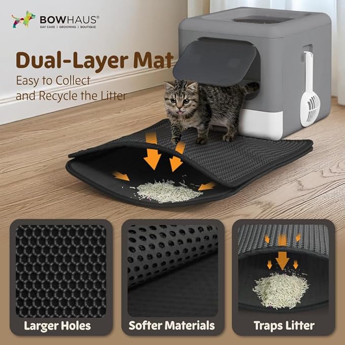 Foldable Cat Litter Box w/Lid, Scoop &amp; Mat, Drawer Design Cat Toilet for Kitten, Two-Way Entry Kitty Litter Box, Odor Control &amp; Easy to Clean, Blue