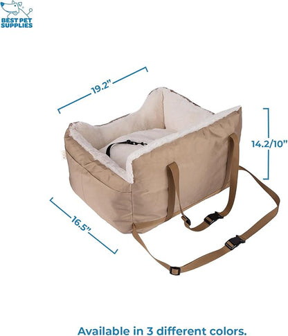 Best Pet Supplies Dog Pet Booster Seat, Dog Car Seats for Small Dogs &amp; Medium Dogs, Soft Plush Cushion with Comfortable Bedding, Secure Straps, and Tall Pillow, Brown