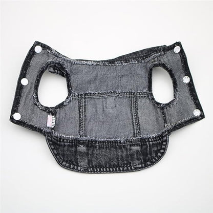Puppy Clothes for Small Dogs Boy,Classic Western Denim Dog Coat,Dog Jeans Jacket with Leash D-Ring,Pet Cat Costumes,Cooling Harness Vest for Walking (Black, Large)