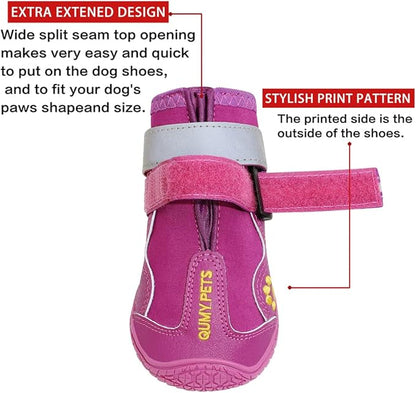 QUMY Dog Shoes for Large Dogs, Medium Dog Boots &amp; Paw Protectors for Winter Snowy Day, Summer Hot Pavement, Water-Resistant in Rainy Weather, Outdoor Walking, Indoor Hardfloors Skid-Resistant Sole