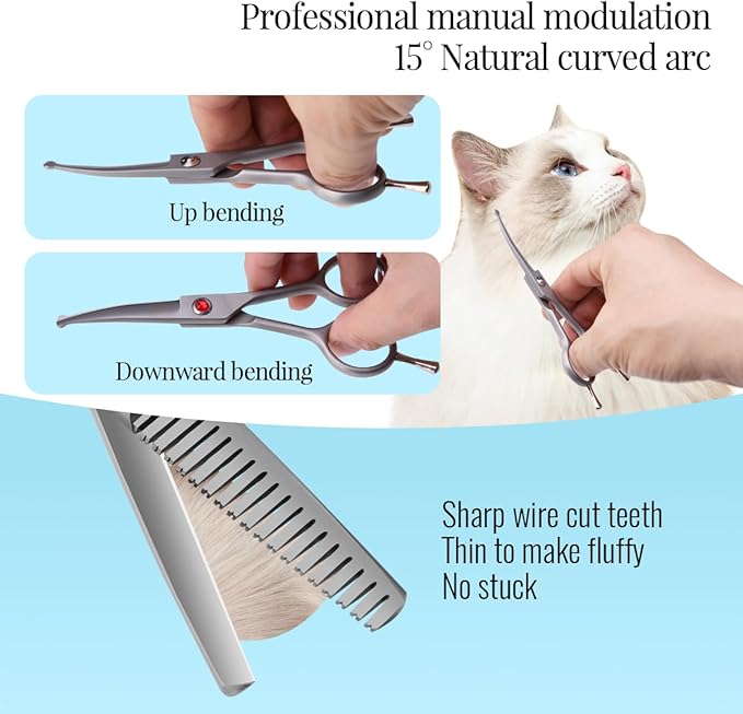 4.5" Dog Grooming Scissors - 2pcs Curved Scissors &amp; Thinning Shears for Small Dog, Cat Face &amp; Paws - Japan 440C (2Kit)