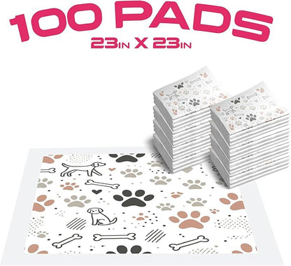 Disposable Dog Training Pads – Highly Absorbent Pee Pads with Quick-Dry Gel, Leak Proof Backing, Pheromonal Attractant for Housebreaking and Indoor Potty Training – 23 x 23 in (100 Count)