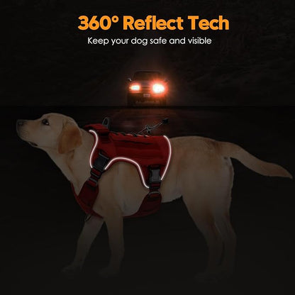 Heavy-Duty Tactical Dog Harness for Large Dogs, No Pull Adjustable Reflective Pet Vest with Molle System, K9 Military-Grade Control for Service Training, Outdoor &amp; 10+ Breeds, Red, XX-Large