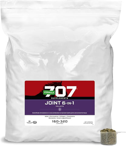 Formula 707 Joint 6in1 Equine Supplement, 20lb Refill Bag – MSM, Glucosamine, Chondroitin, Collagen, Bromelain &amp; Green-Lipped Mussel for Horses