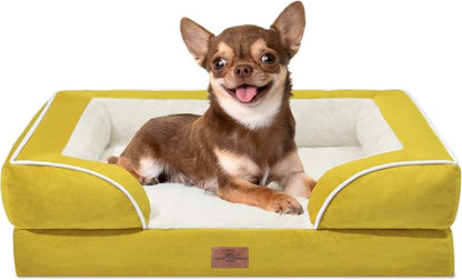 Comfort Expression Small Dog Beds Waterproof Orthopedic Foam Dog Sofa Beds for Small Dogs Comfy Pet Bed with Washable Removable Cover &amp; Non-Slip Bottom(X-Small,Spicy Mustard)