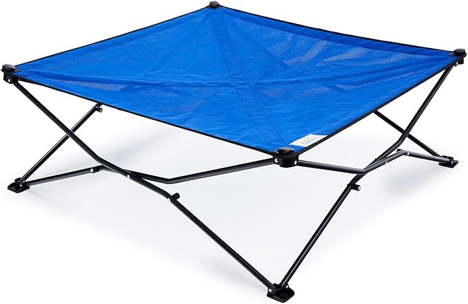 Coolaroo On-The-Go Elevated Dog Bed - Foldable Pop-Up Travel Dog Bed with Breathable, Moisture-Resistant Fabric, Carry Bag Included, Lightweight &amp; Portable, Aquatic Blue, Extra Large