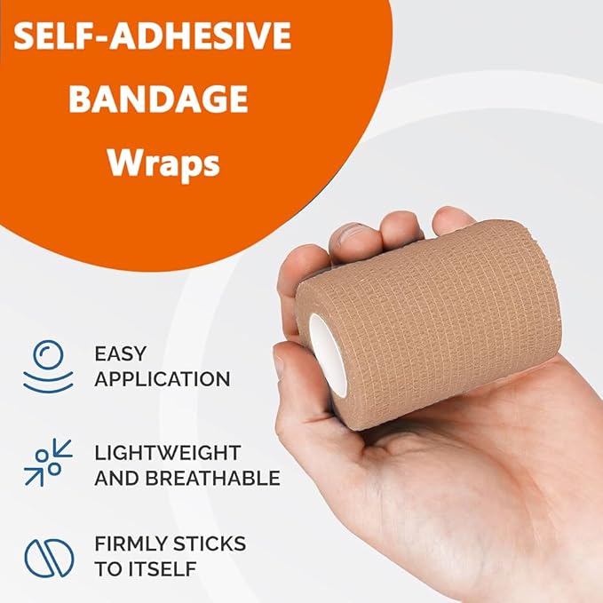 Self Adhesive Tape Wrap 15Rolls,Non-Woven Self Adherent Vet Wrap Tape,5CM x 5Yard | Cohesive Bandage Tape for Wrist &amp; Ankle,Elastic Grip Cover (Skincolor-15Rolls)