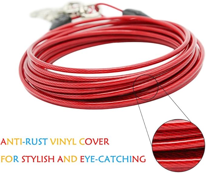 Petest 30ft Tie-Out Cable with Crimp Cover for Heavy Dogs Up to 125 Pounds Black &amp; Red