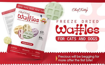 Freeze Dried Chicken Cat &amp; Dog Waffle Treats - Made with Human Grade Chicken Breast &amp; Liver - 5 Natural Flavors - Healthy, Tasty, Dry Food for Indoor Cats, Dogs - Inspected &amp; Tested in USA