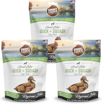 Smart Cookie All Natural Dog Treats - Duck &amp; Squash - Training Treats for Dogs &amp; Puppies with Allergies, Sensitive Stomachs - Soft Dog Treats, Chewy, Grain Free, Made in USA - 5oz, Pack of 3