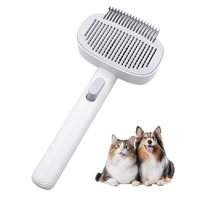 TemApex 2-in-1 Self Cleaning Shedding Brush &amp; Dematting Comb for Long Haired Cats and Dogs, Pet Grooming Deshedding Brush for Dog and Cat Removes Loose Fur &amp; Tangles