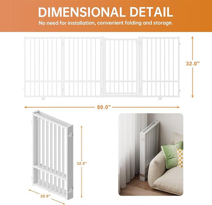 Full Metal Freestanding Dog Gate with Door, 32&