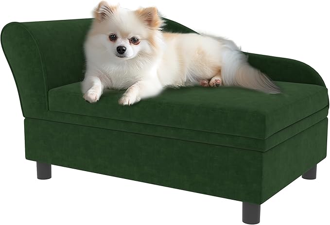 PawHut Luxury Fancy Dog Couch with Hidden Storage, Small Dog Sofa Bed with 2" Soft Foam, Modern Pet Furniture for Puppies &amp; Little Breeds, Green