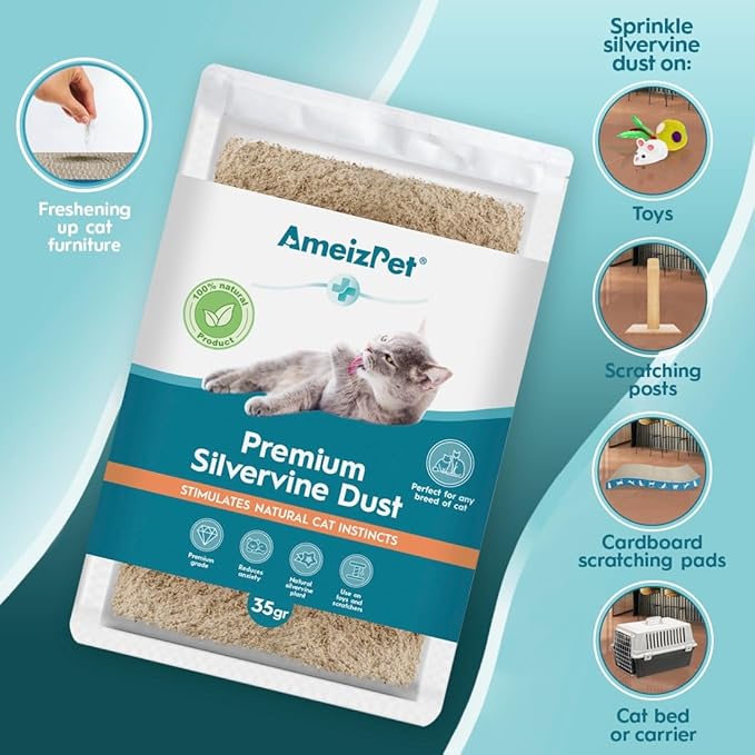 Silvervine Dust for Cats, Catnip Alternative for Training &amp; Play, Cat &amp; Kitten Behaviour Dust 35g (0.08 Oz)