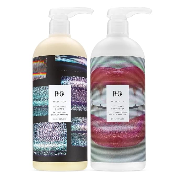 R+Co Television Perfect Hair Shampoo &amp; Conditioner Set + Sample (0.5oz) | Lightweight + Smoothing + Volume | Vegan + Cruelty-Free | 33.5oz (pack of 2)