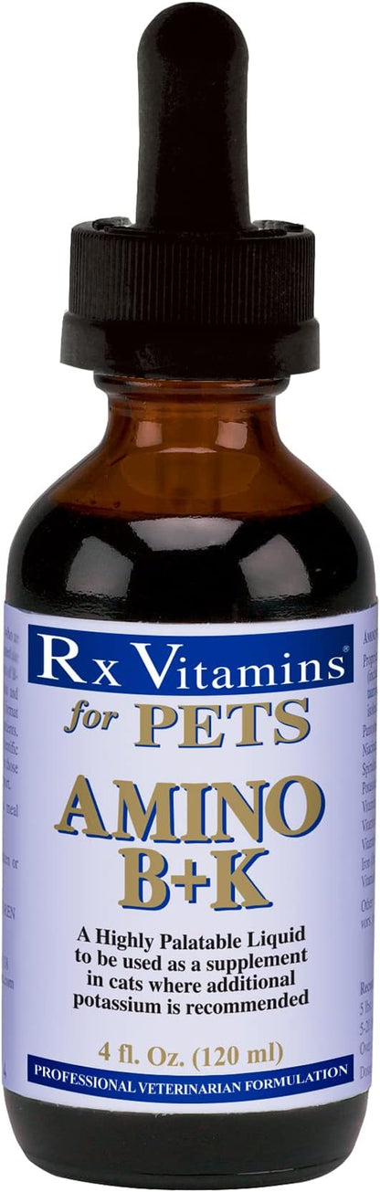 Rx Vitamins Amino B+K Supplement for Cats - Extra Potassium &amp; B-Complex Vitamins - Hypoallergenic - 4 oz Highly Palatable Liquid