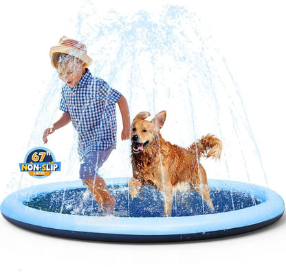 VISTOP Non-Slip Splash Pad for Kids and Dog, Thicken Sprinkler Pool Summer Outdoor Water Toys - Fun Backyard Fountain Play Mat for Baby Girls Boys Children or Pet Dog (67 inch, Blue&amp;Blue)