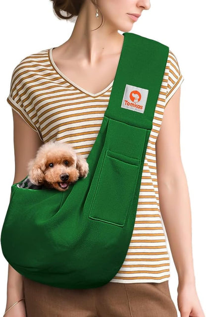 Tomkas Small Dog Sling Carrier - Classic Pocket &amp; Classic Strap - for 3-10 lbs Pets(Emerald Green)